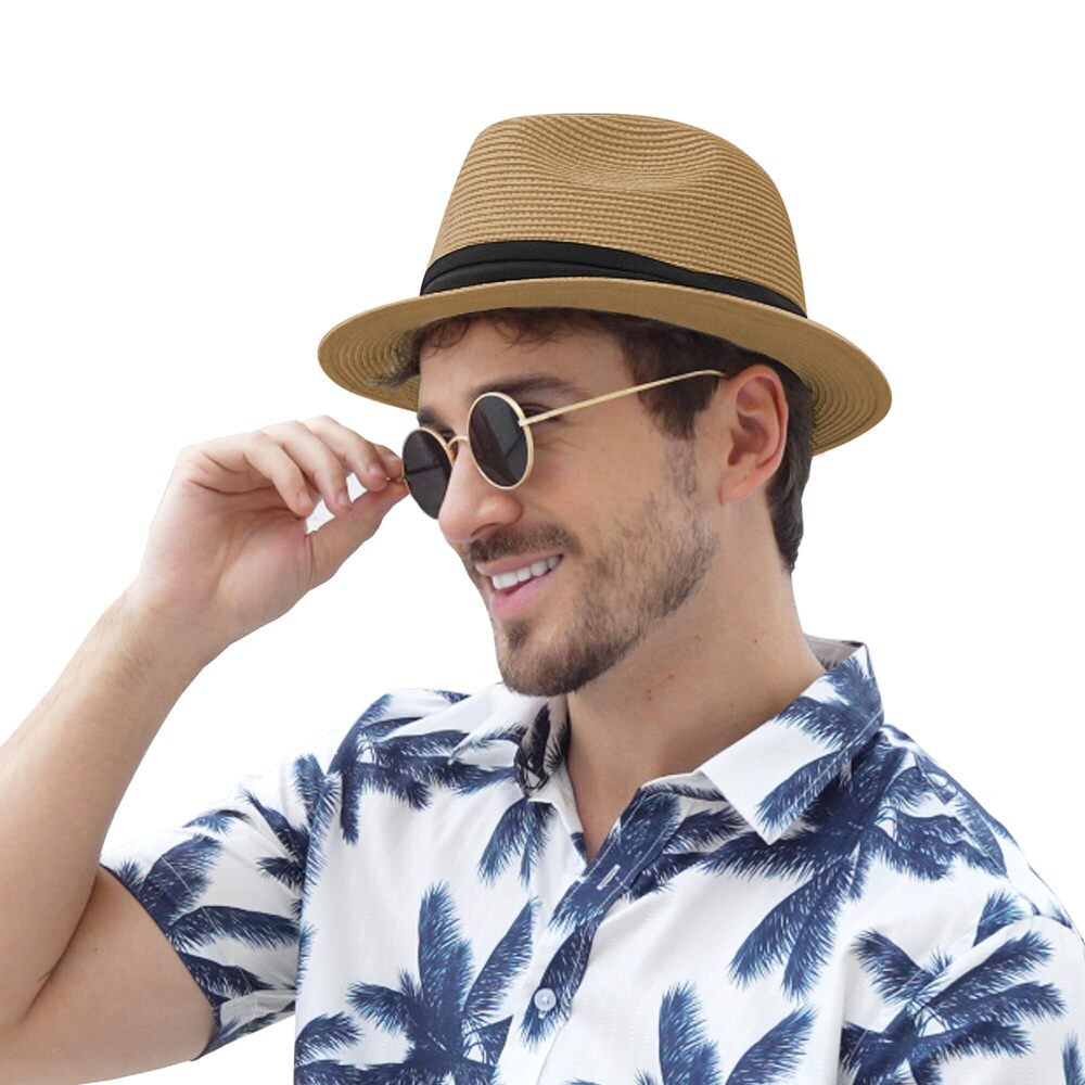 1376 Panama Hat Straw Fedora Hat Packable Short Brim UPF 50+ UV Sun